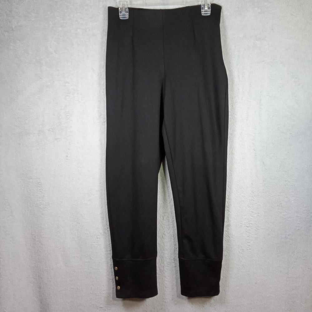 City Fusion Womens Black High Waisted Cropped Pants Gold Button Hem 1448A1T8 S